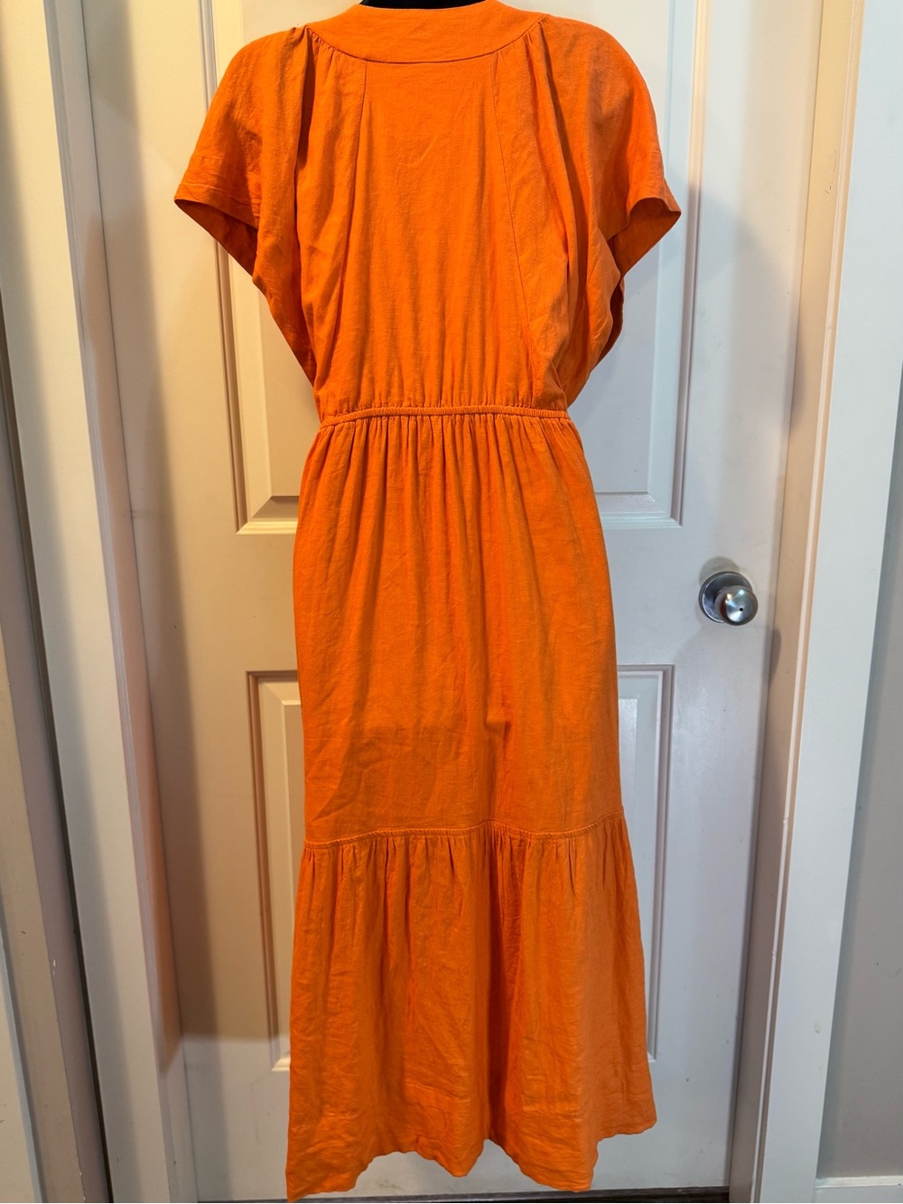 By Anthropologie Reneé Flutter-Sleeve Orange Linen Button-Front Midi Dress - XL - Picture 9 of 10